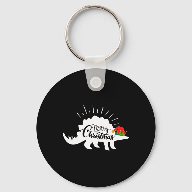 Stegosaurus Merry Christmas Funny Dinosaur  Keychain (Front)
