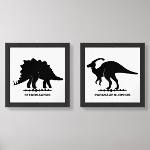 Stegosaurus & Parasaurolophus Dinosaur Silhouette Wall Art Sets