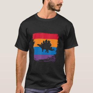 Stegosaurus Shadow Silhouette With Colorful Flag T-Shirt