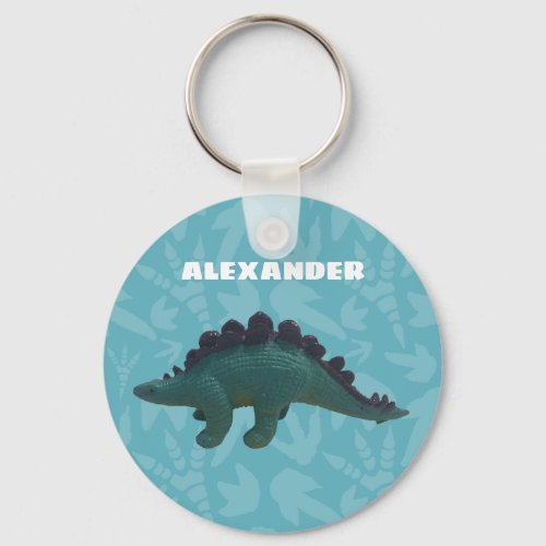 Stegosaurus Toy Dinosaur Blue and Green Keychain