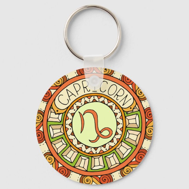 Steinbock Capricorn Sternzeichen Stuffed Mandala Keychain (Front)