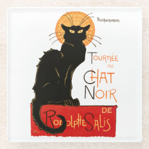 Steinlen Black Cat Classic French Artwork  Glass Coaster