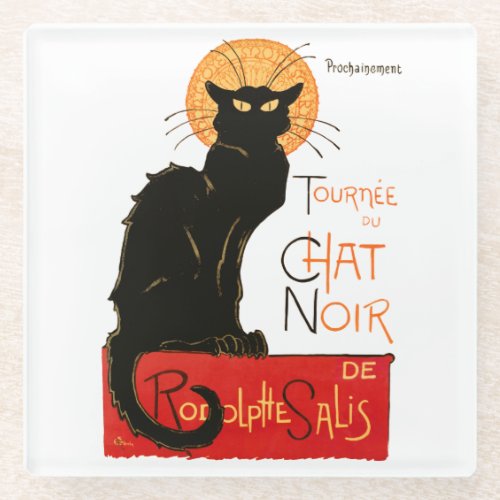 Steinlen Black Cat Classic French Artwork  Glass Coaster