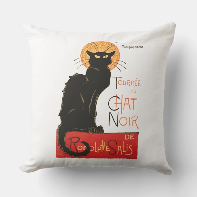 Steinlen Black Cat Classic French Artwork  Outdoor Pillow (Front)