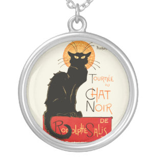 Steinlen Black Cat Classic French Artwork  Silver Plated Necklace