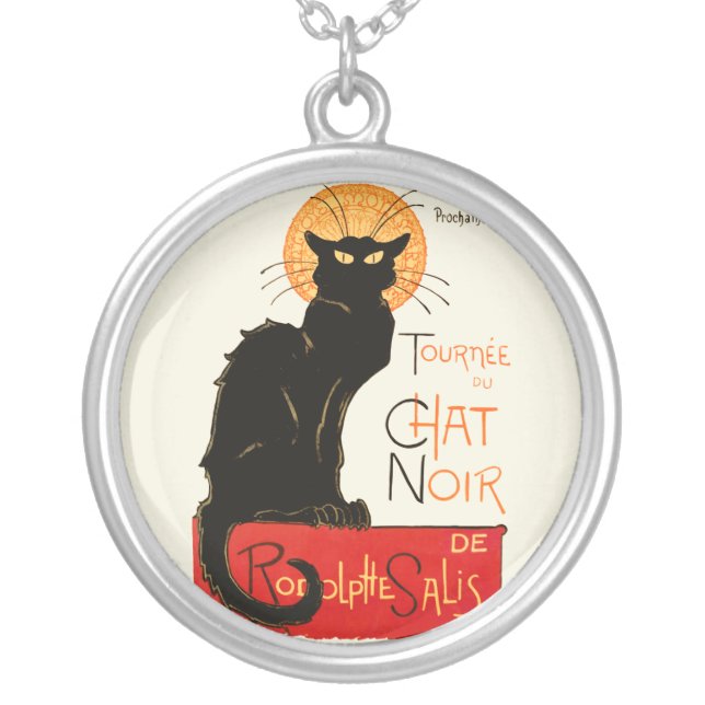Steinlen Black Cat Classic French Artwork  Silver Plated Necklace (Front)