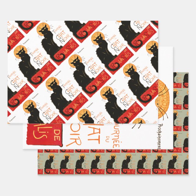 Steinlen Black Cat Classic French Artwork  Wrapping Paper Sheets (Set)