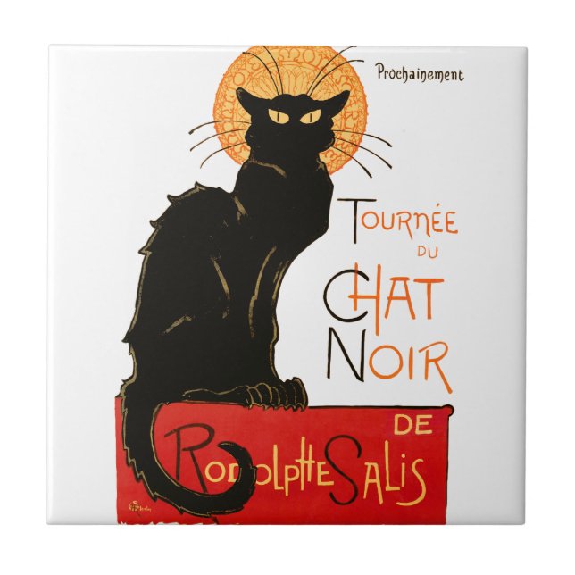 Steinlen Black Cat Classic French Chat Noir Poster Ceramic Tile (Front)