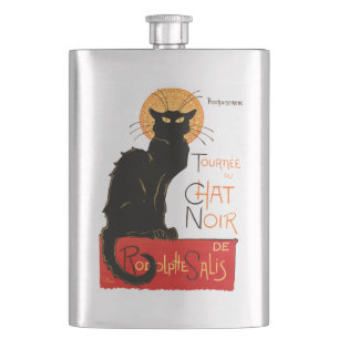 Steinlen Black Cat Classic French Chat Noir Poster Flask