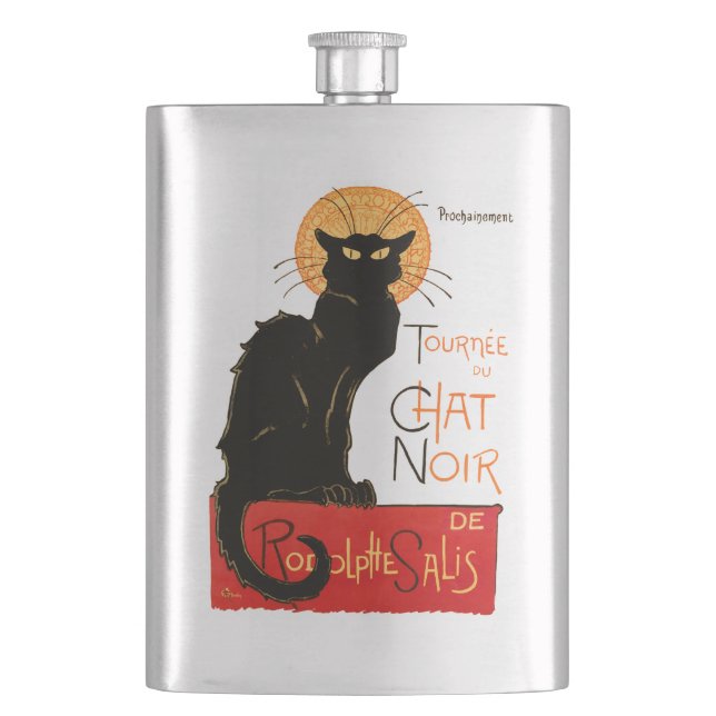 Steinlen Black Cat Classic French Chat Noir Poster Flask (Front)