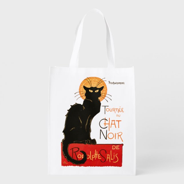 Steinlen Black Cat Classic French Chat Noir Poster Grocery Bag (Back)