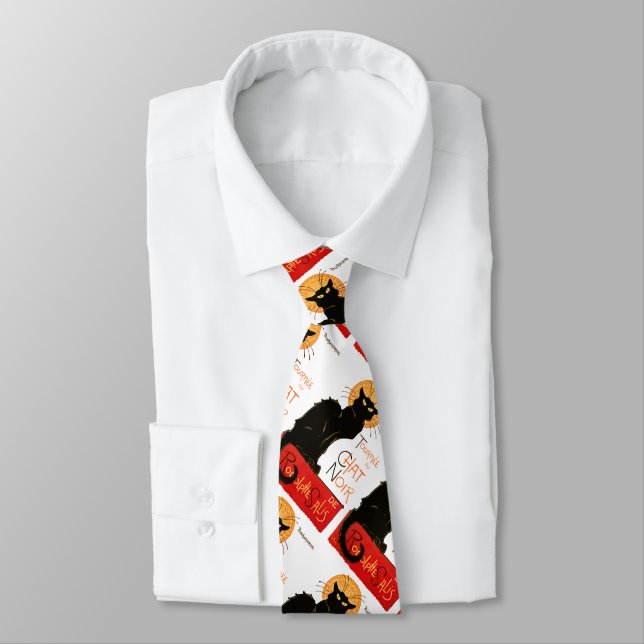 Steinlen Black Cat Classic French Chat Noir Poster Neck Tie (Tied)