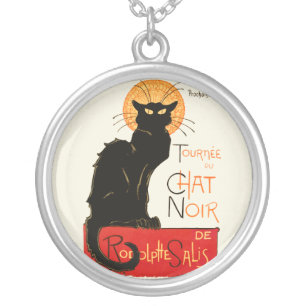 Steinlen Black Cat Classic French Chat Noir Poster Silver Plated Necklace