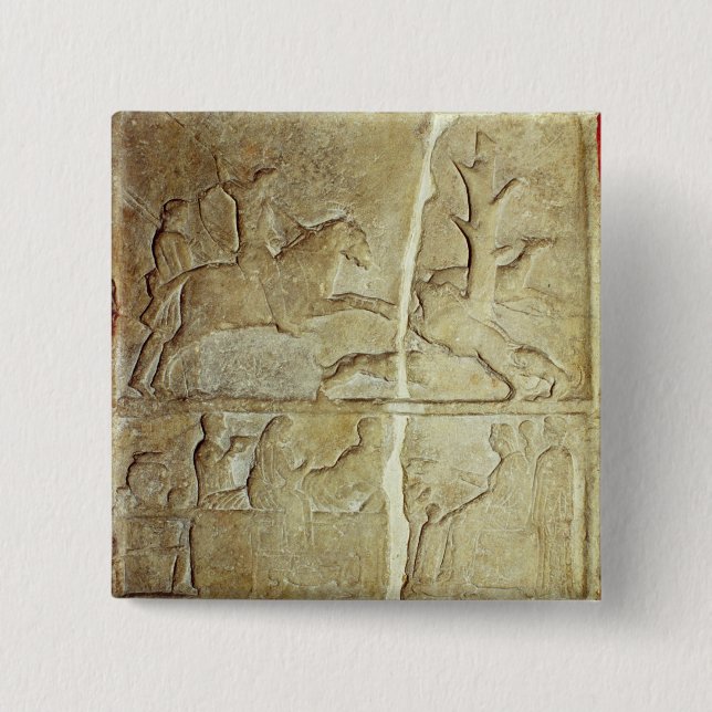 Stela relief depicting a wild boar hunt button (Front)