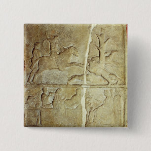 Stela relief depicting a wild boar hunt button