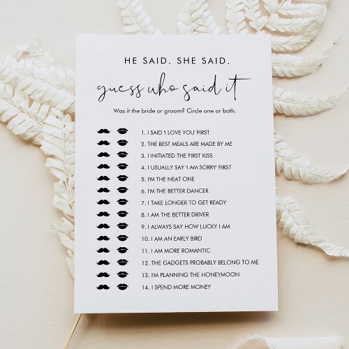 STELLA Guess Who Said It Bridal Shower Game Card