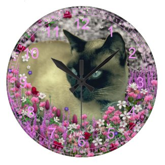 Stella in Flowers I – Chocolate Cream Siamese Cat Wall Clock