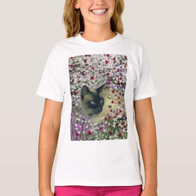 Stella in Flowers II, Chocolate Cream Siamese Cat T-Shirt (Front)