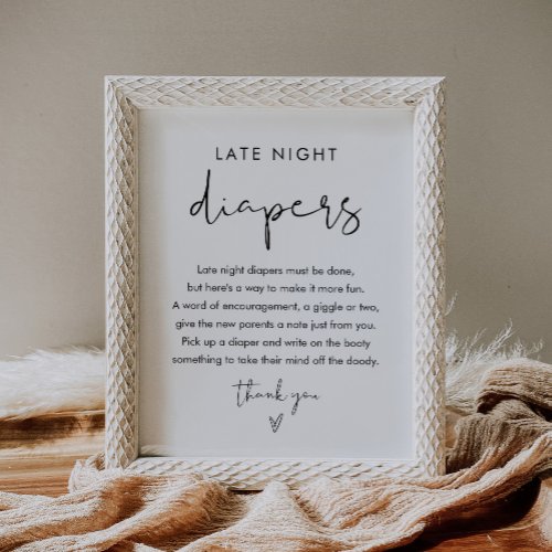 STELLA Late Night Diapers Baby Shower Sign