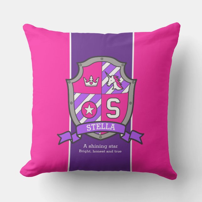 Stella letter S name meaning shield pink purple Throw Pillow (Front)