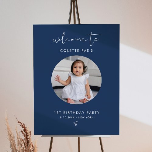 STELLA Minimalist Navy Birthday Photo Welcome Sign