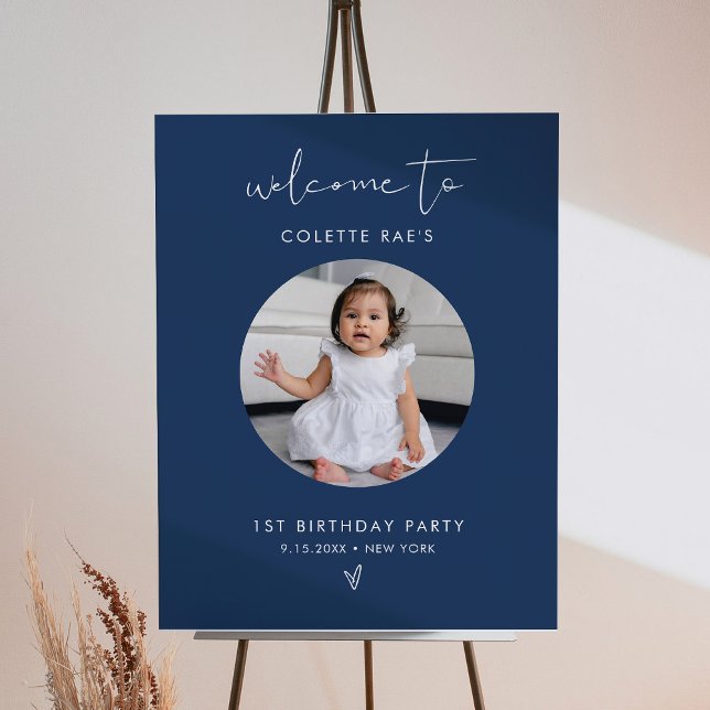 STELLA Minimalist Navy Birthday Photo Welcome Sign (Creator Uploaded)