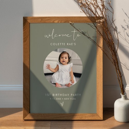 STELLA Minimalist Sage Birthday Photo Welcome Sign