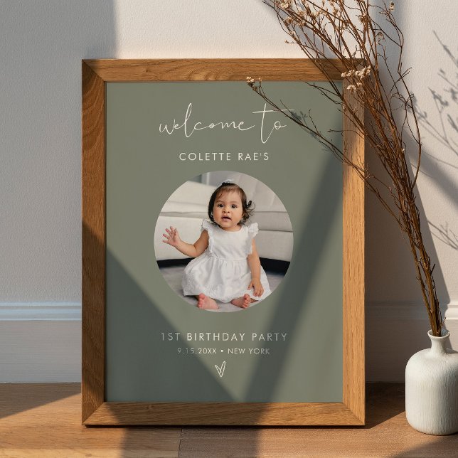 STELLA Minimalist Sage Birthday Photo Welcome Sign (Creator Uploaded)