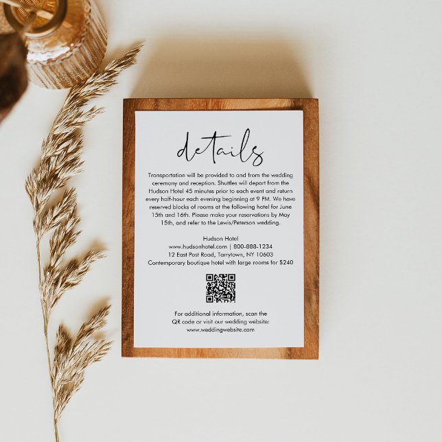 STELLA Minimalist Wedding Details QR Code 3.5x5 Enclosure Card (Creator Uploaded)