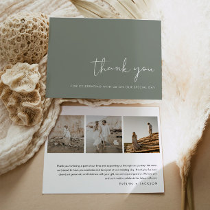 STELLA Modern Photo Wedding Thank You Card Sage