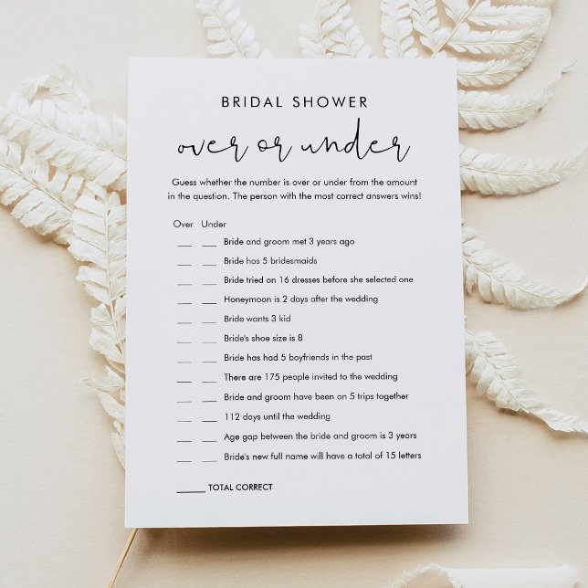 STELLA Over Or Under Bridal Shower Game Card (Creator Uploaded)