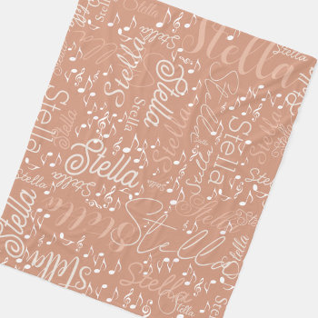 Stella Personalized Name Musical Notes Boho Rose Fleece Blanket by mixedworld at Zazzle