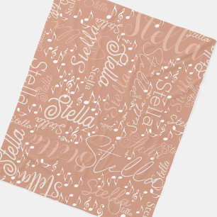 Stella personalized name musical notes boho rose fleece blanket