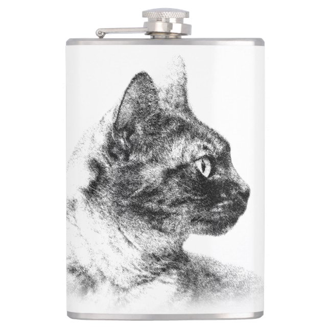 Stella the Grey Cat Hip Flask (Front)