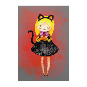 Stellalunarts Cute Girl Halloween Cat Acrylic Print