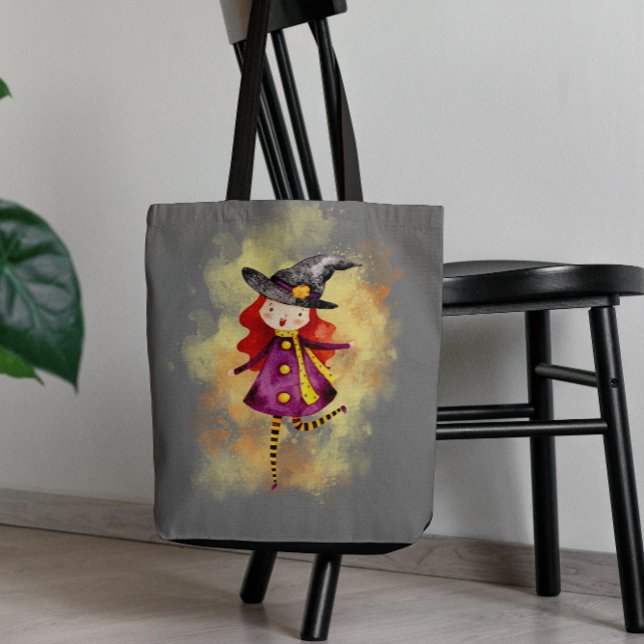 Stellalunarts Halloween Witch Cute Girl Tote Bag (Stellalunarts' cute Halloween witch designs, be stylish with this elegant shopping bag!)