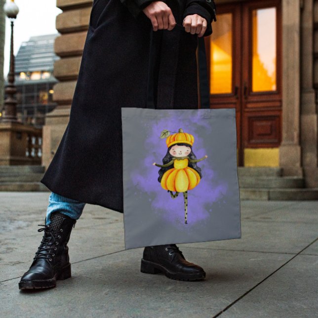 Stellalunarts Pumpkin Halloween Cute Girl Tote Bag (Stellalunarts Pumpkin Halloween Cute Girl designs will brighten up your day.)