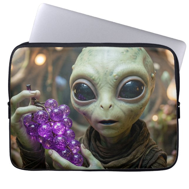 Stellar Alien holding Crystalline Grapes Laptop Sleeve (Front)