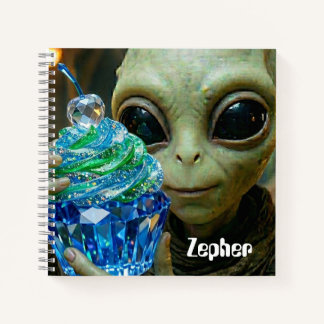 Stellar Alien in Spaceship Crystalline Cupcake Notebook