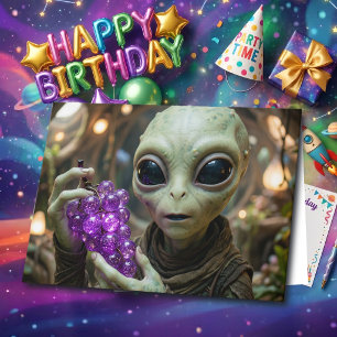 Stellar Alien Wishing you a Grape Birthday Card