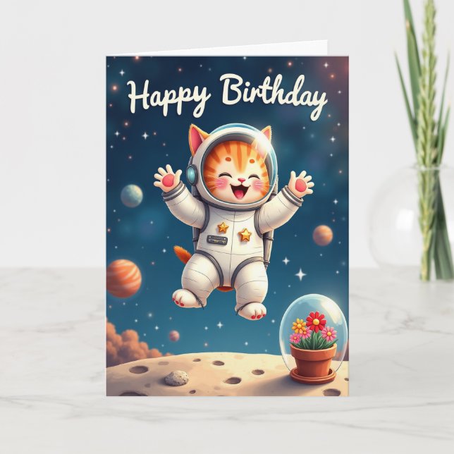 Stellar Birthday Space Cat Card (Front)