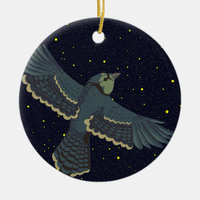 Stellar Blue Jay Ceramic Ornament (Front)