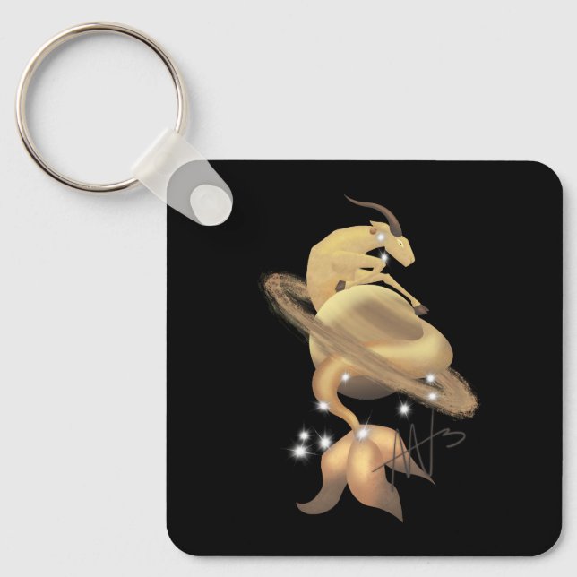 Stellar Capricorn Saturn Zodiac Metal Keychain (Front)