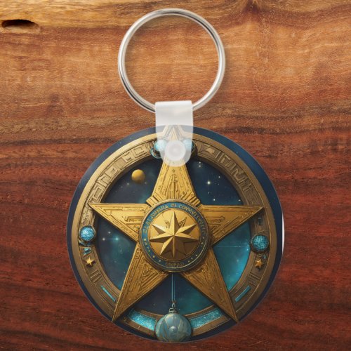 Stellar Circle Metal Keychain with Star Emblem