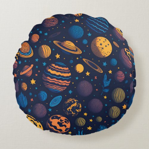  Stellar Dreams _ Planets and Stars Round Pillow