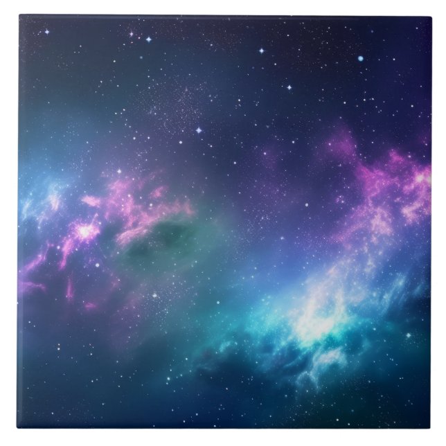 Stellar Illumination: Nebula with Glowing Stars Ceramic Tile (Front)