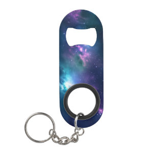 Stellar Illumination: Nebula with Glowing Stars Keychain Bottle Opener