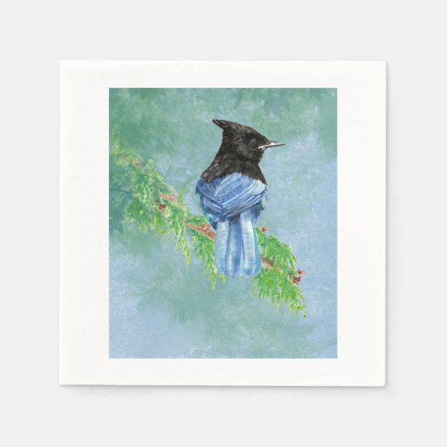 Stellar Jay Bird Farmhouse Rustic Country Art  Napkins (Front)