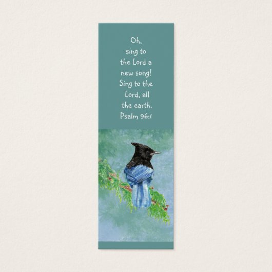 Stellar Jay Bird Scripture Bible Bookmark (Front)