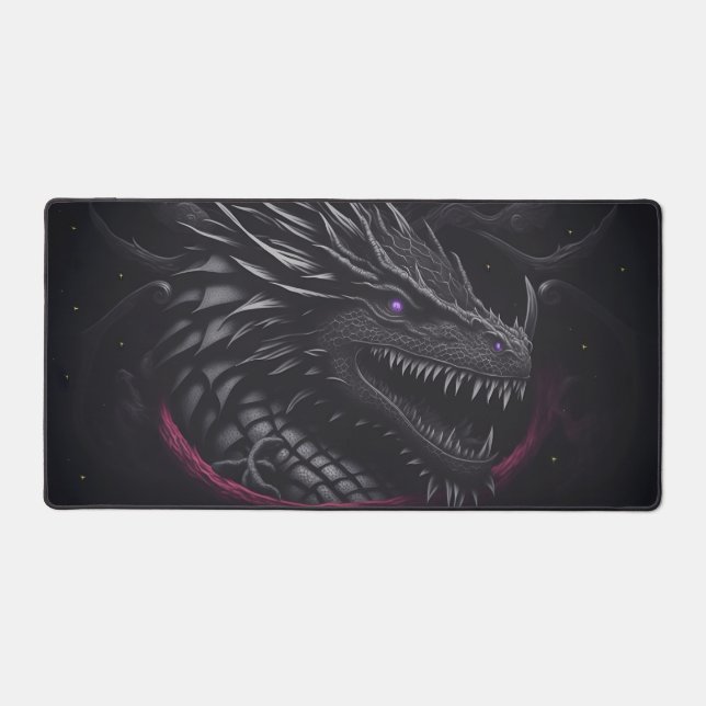 Stellar Majesty: A Gothic Cosmic Dragon Desk Mat (Front)